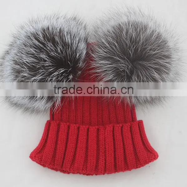 Myfur Female Warm Genuine Fur Bobble Beanie Real Fur Pom Pom Fox Knitted Beanie Hat Warm Winter Cap photo-6