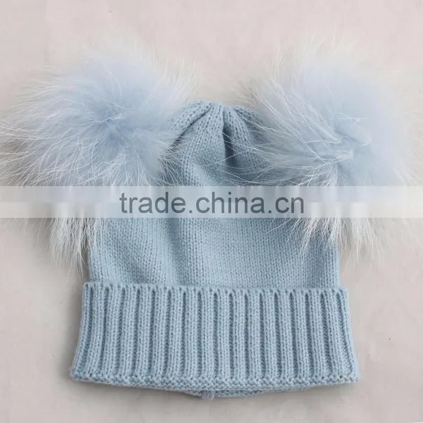 Myfur Wholesale Children's Fall Winter Hat Striped Wool Hat Knitted Baby Beanie Hat With Fur Ball