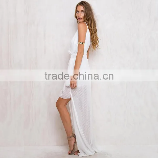Favorable Semi Sheer Sleeveless Fancy White Draped Wedding Dress photo-3