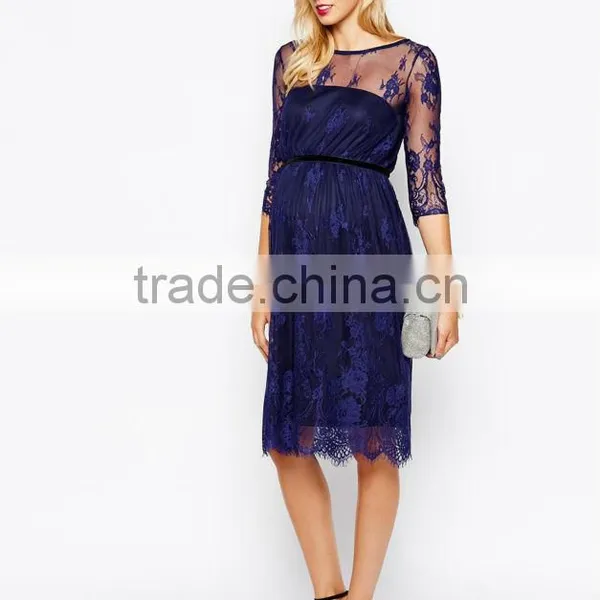 Maternity Lace Midi Dress With Scalloped Detail