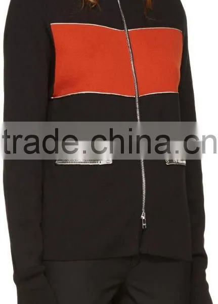 High Quality Colorblocked Long Sleeve Silk and Cotton Blended Jersey Sweater photo-2