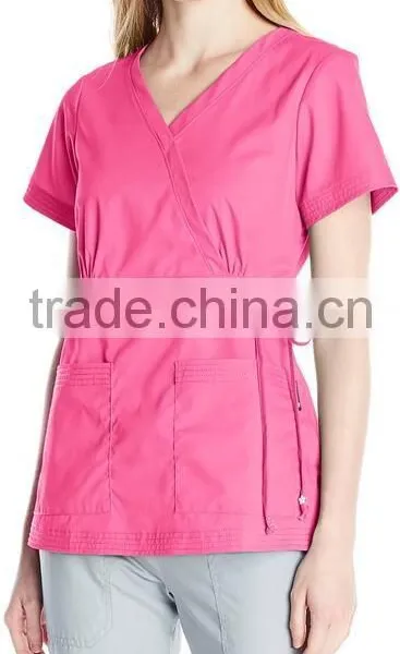 Customed Plain Blank Multi-Colors Easy-Fit Nursing Scrubs Tops With Adjustable Side Tie photo-6