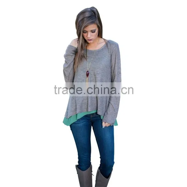 Fashion Women Long Sleeve Solid Tops Blouses for Wholesale 2017 photo-2