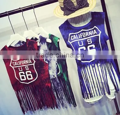 Custom Ladies Sleeveless Sports Wear Sexy Tank Tops Clubwear For Women Tassels For Garments photo-3