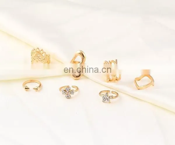 7PCS/Set Fashion Women Gold Hollow Flower Star Rhinestone Ring Sets photo-3