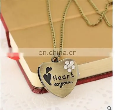 2017 New Fashion Retro Style Diamond Heart Alloy Heart Pocket Necklace Watch Christmas Gift for Girlfriend photo-3