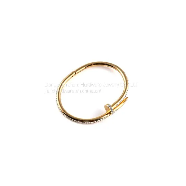 Fashion Stainless Steel Rhinestone Nail Style Openable Bangle Bracelet for Women Girl Jewelry photo-2