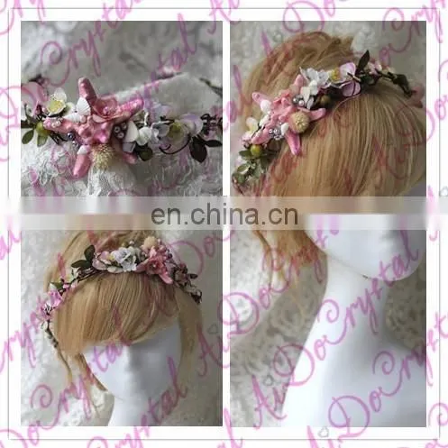 Aidocrystal Indian Unique Design Pink Artificial Garland Wedding Flower Hair Accessories photo-4