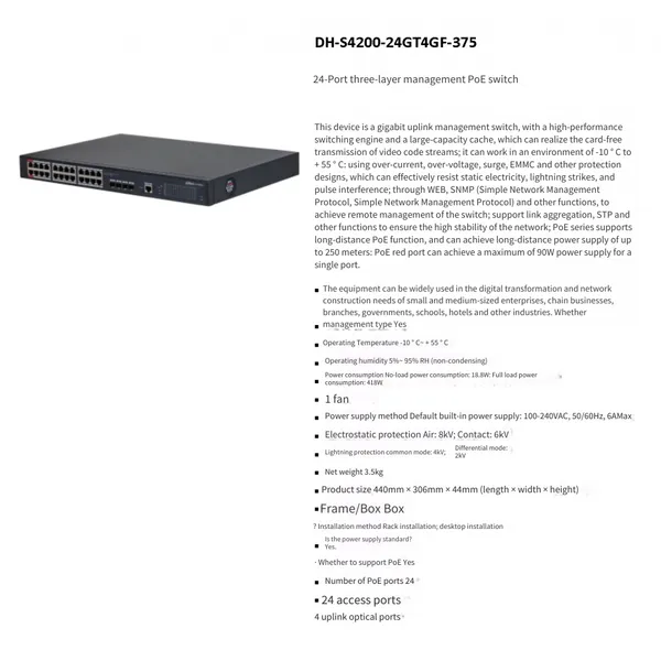 Dahua Dh-s4200-24gt4gf-375 Gigabit Uplink Managed Switch photo-4