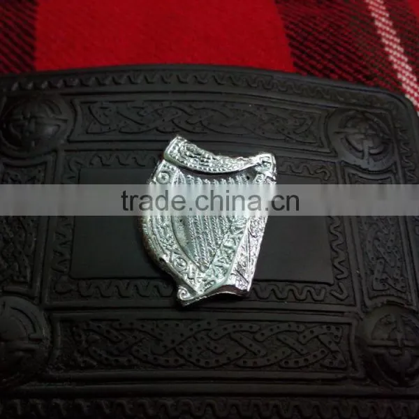 Scottish Kilt Belt Buckle Made Of Brass Material With Black Finish Front Side Harp Badge photo-3