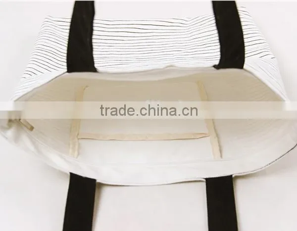 Navy Strap Style Cotton Canvas Tote Shopping Bag photo-6
