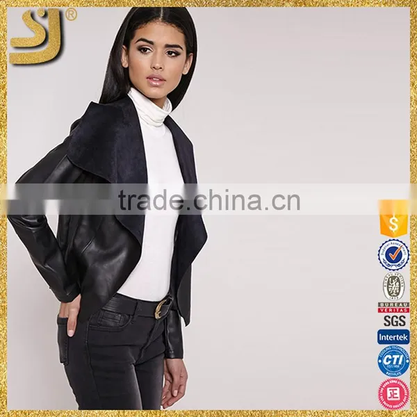 BLACK FAUX LEATHER WATERFALL JACKET photo-4