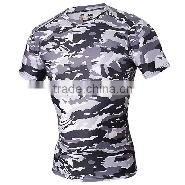 Crew Neck Sublimation Camouflage T-shirt Fitness Compression Sports Camo t Shirt photo-3