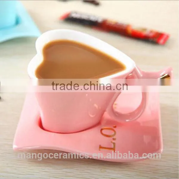 Romantic Heart Shape Ceramic Coffee Cup and Saucer Wholesale