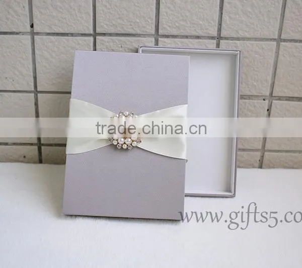 Elegant Grey Wedding Invitation Card Box With Brooch photo-6