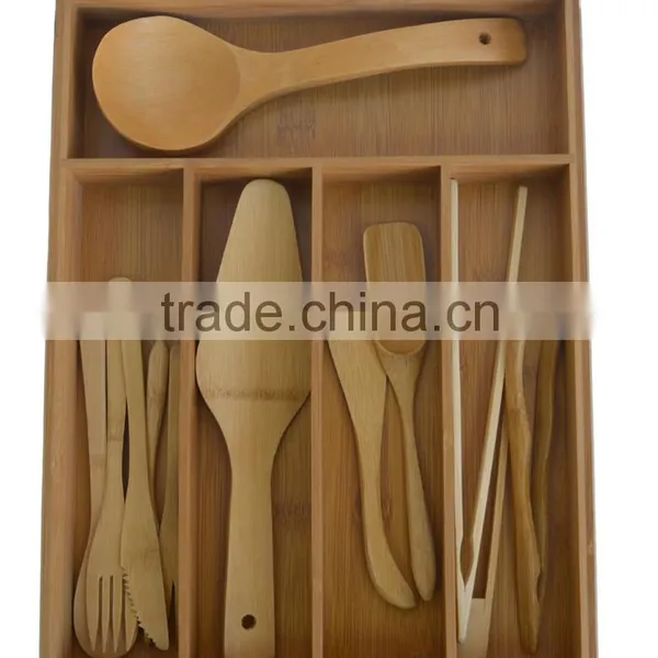 DT021/5-Slot Bamboo Drawer Organizer Tray: Holds Silverware, Flatware, Utensils, Cutlery, Accessories or Gadgets. Stylish Divide photo-2
