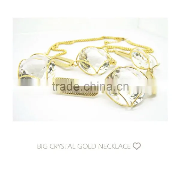 Trendy Stainless Steel Double Layer Big Crystal Gold Chunky Necklace photo-3
