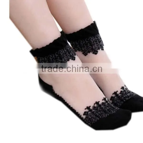 Customized New Thin Transparent Beautiful Lace Boot Socks , Fancy Lace Socks , Bulk Wholesale Socks photo-3
