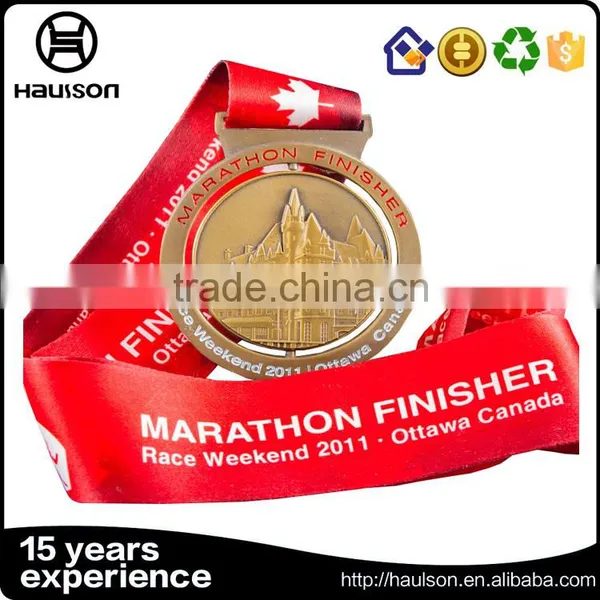Antique Gold Iron Half Marathon Running Medal With Soft Enamel and Epoxy photo-2