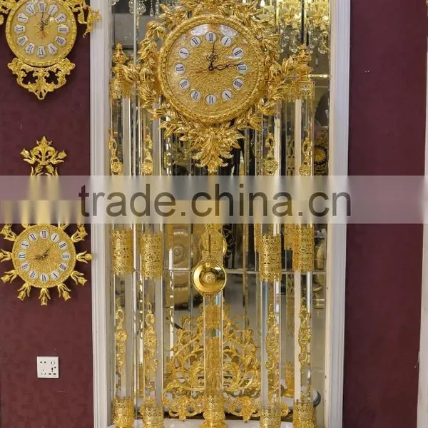 Attrative Luxury Decoration Antique 24K Gold Plated Floor Clock,Grandfather Clock, Made of Copper, Marble and Crystal photo-3