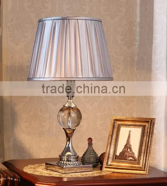 Silver Electroplate Metal K9 Clear Crystal Lamp Body Table Lamp With Fabric Lampshade photo-3