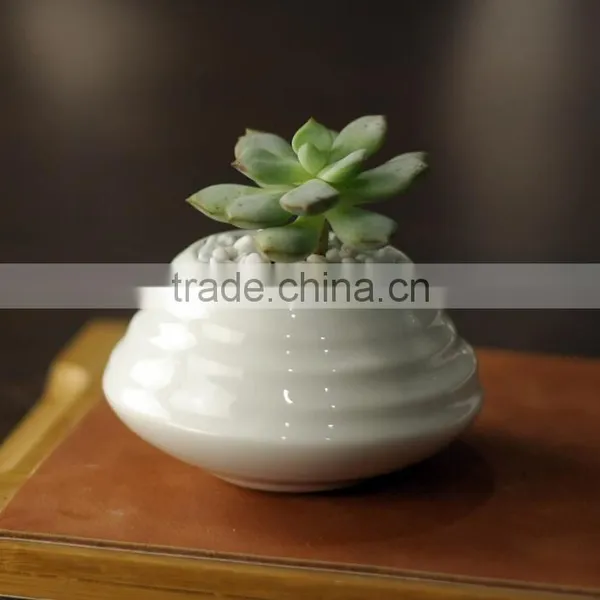 Attractive Desktop Decor Mini White Glazed Ceramic Planters photo-3