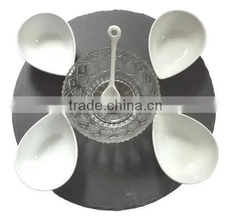 White Porcelain Plate With Slate Appetizer Set