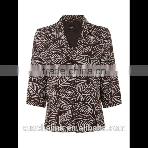 Outdoor Fashion Custom Lady All Over Leaf Print Jacket Wholesale photo-3