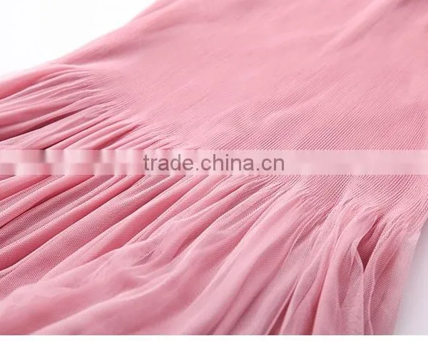 Plain Solid Color Woman Knee Length Folding Dress With Mesh photo-6