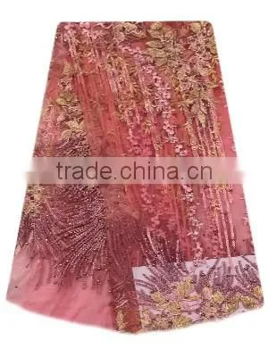 Shanghai Bestway Fashionable Shiny Textile Material Fabric French Lace Fabric Nice Tulle Lace With Sequins and Beads FL1395 photo-3