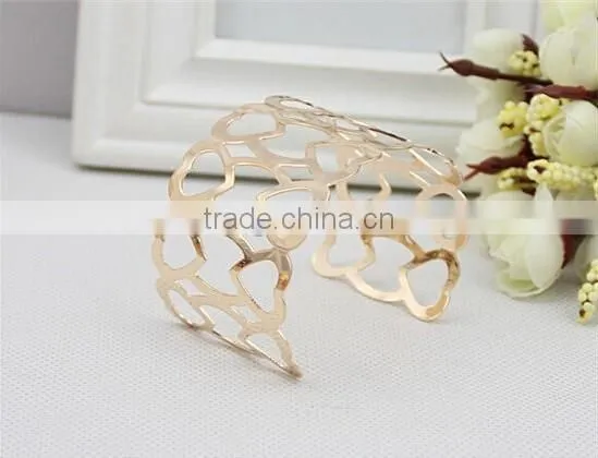 New Design Double Heart Hollow Open Bangle,Europe Style Adjustable Gold Ladies Bangles photo-2