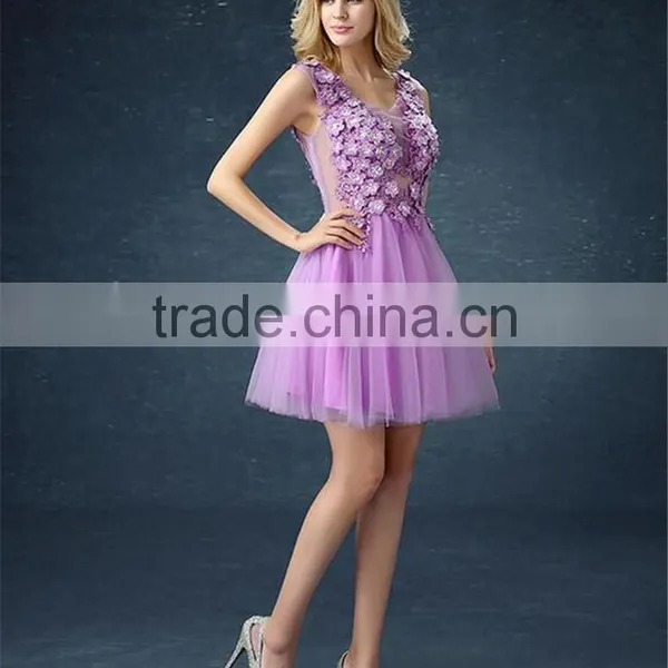 MGOO Embroidery Beaded Bridesmaid Dress Crystals Pearl Flower Formal Dress Mini Dress For Princess Party photo-4