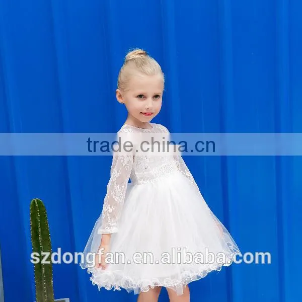 Baby Girls Fall Lace Long Sleeve White Tutu Dress photo-3
