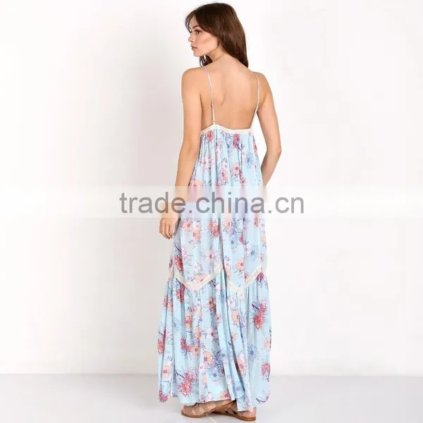Free Size Flowy Crepe Boho Lace Floral Women Printed Relaxed Fit Maxi Dress photo-4