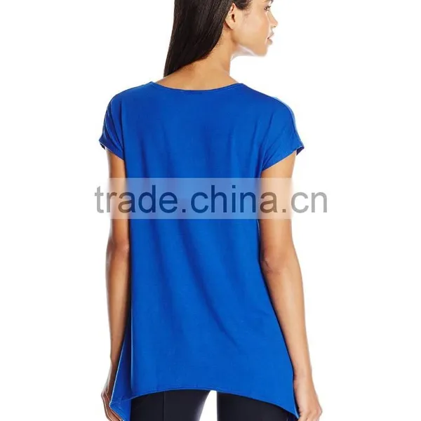 Women's Scoop Neck Short Sleeve Sharkbite Hem Comfy Knit 100% Cotton Tunic Top photo-2