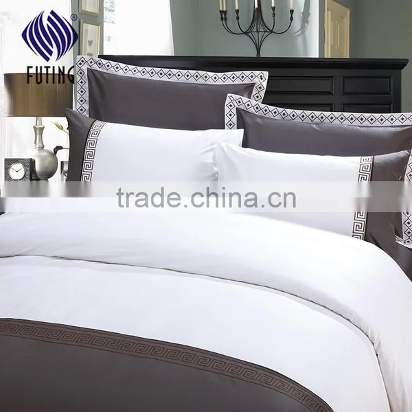 Wholesale 4pcs Embroidered Bed Linen 100% Cotton White Bedding Set Hotel Bed Sheet Set photo-2