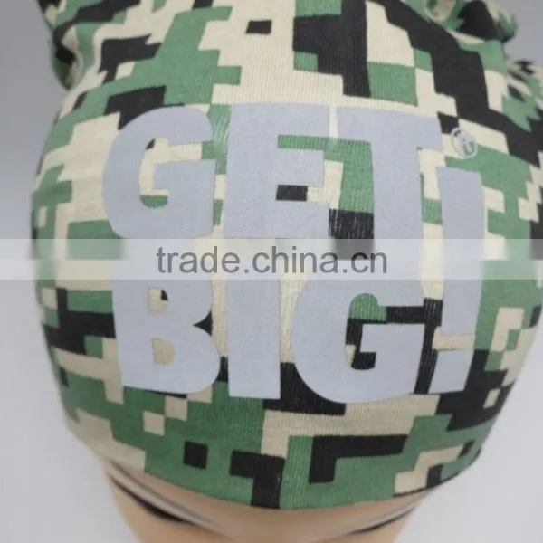 OEM All Over Water Printing Knit Stretch Jersey Cotton Beanie Hat With Reflective Logo photo-3