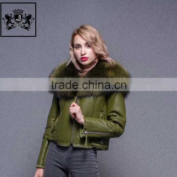 Top Quality Large Fluffy Real Raccoon Fur Collar Jacket Sheepskin Coat Women Genuine Sheep Leather Jacket photo-5