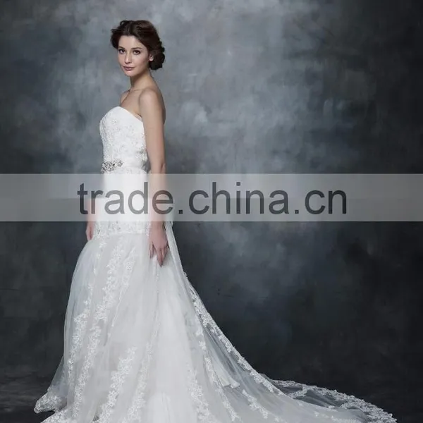 Mermaid Straight Neck With Beaded And Ribbon Sash Wedding Dress AS28602 photo-3