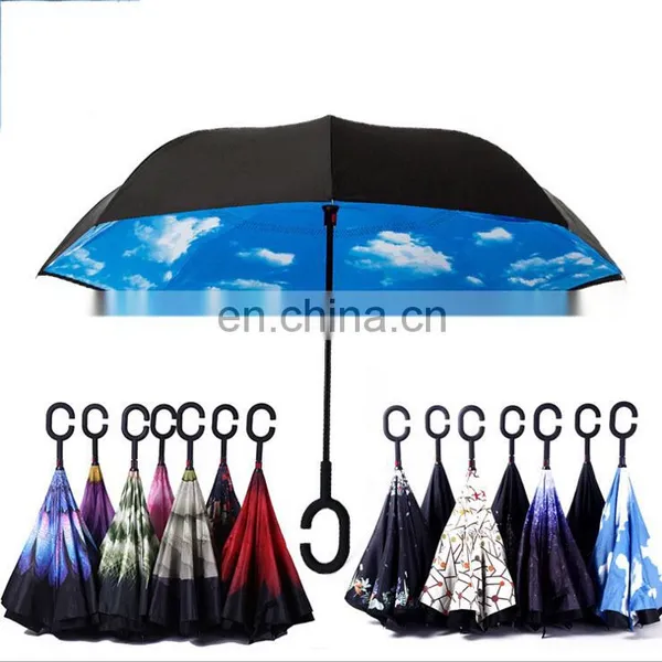 Customized C Handle Double Layer Inverted Umbrella Reverse Car Umbrella photo-4