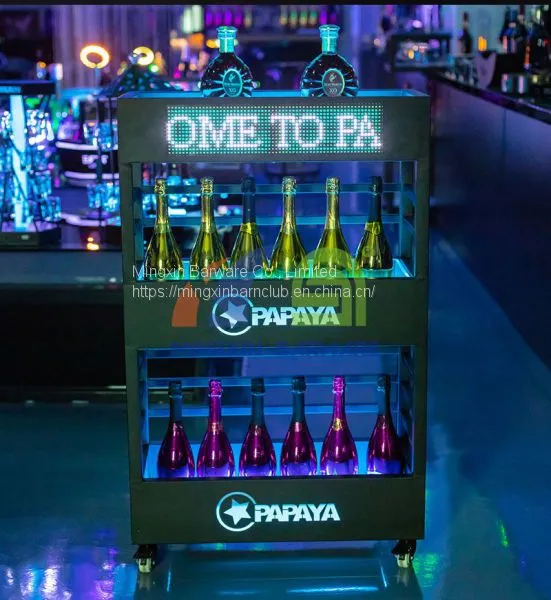 Three Layers Champagne Wine Cabinet Display With LED Screen LED Three Layers Champagne Cabinet Display
