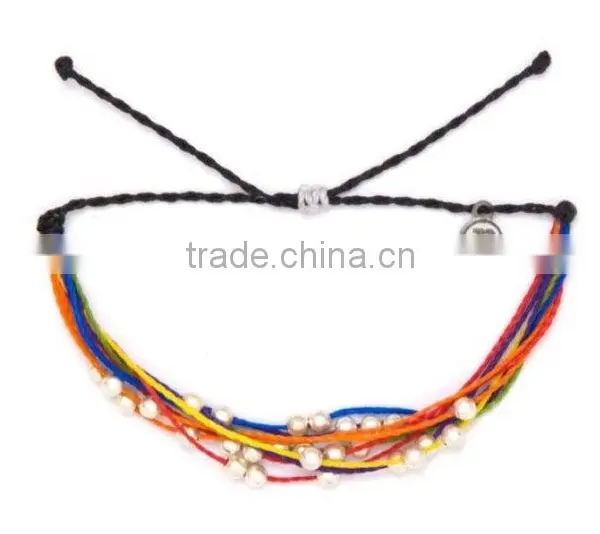 Hot New Many Layers Red Wax Cord Knot Bracelet With Copper Beads for Luck Girl photo-3