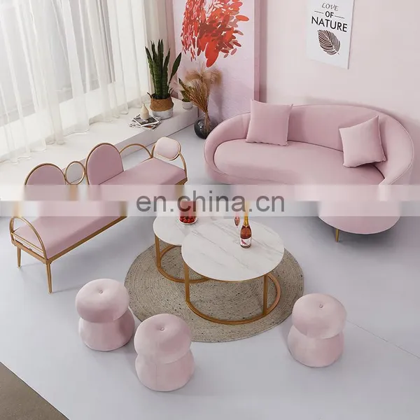 Modern 3 Seaters Fabric Couch Shopping Mall Blush Velvet For Salon Or Shop With Waiting Sofa photo-5