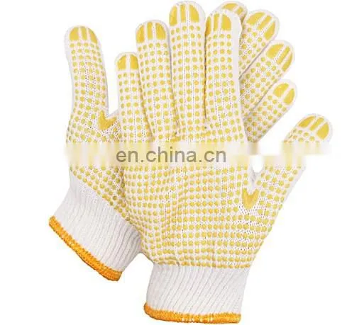 Cheap Wholesale High Quality Knitted Gloves Gardening Fabric Pvc Dotted White Cotton Gloves photo-4