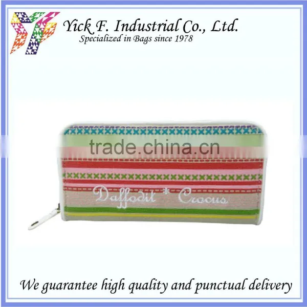 Colorful Stripes Summer Feel Cotton Canvas Zipper Long Wallet