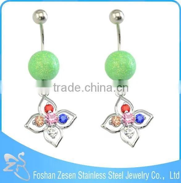 New Season Stainless Steel Hypoallergenic Hanging Artificial Ball Navel Belly Button Ring photo-2