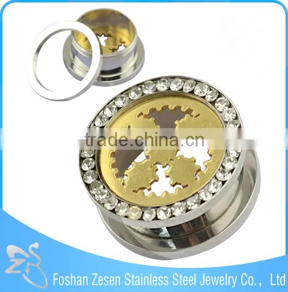 Gold Plated Surface Engraved Ear Tunnel Plugs Body Piercing Jewelry photo-4