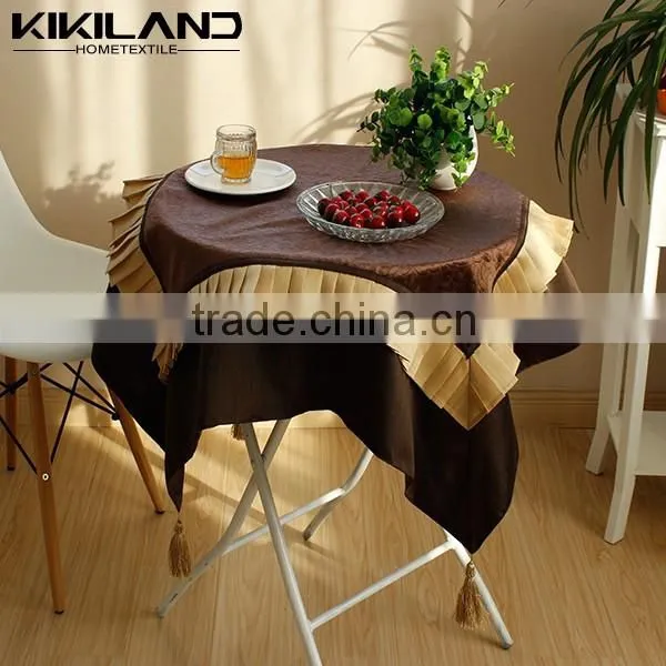 Chocolate Embossed Velvet Table Cloth With Ruffles