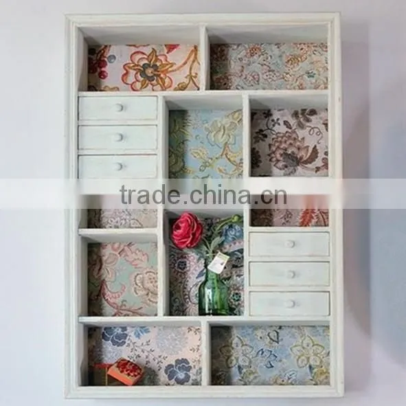 Distressed Wooden Wall Cube Storage Shelf