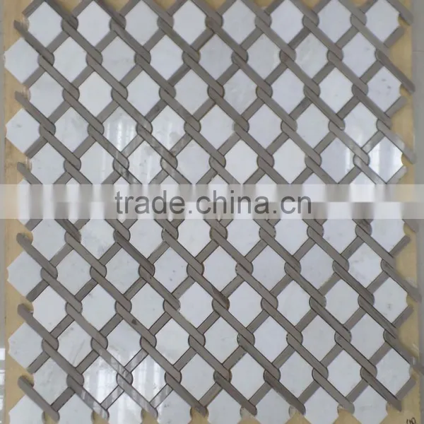 Diamond Pattern Marble Mosaic Tiles(Pure White+Athen Grey Marble) photo-6